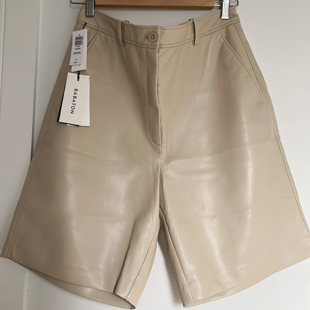 Aritzia Babaton Adrian Sand Vegan Leather Shorts 12